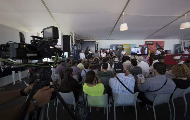Team skippers at the press conference on Day 1 - 2014 Extreme Sailing Series Act 2, Day 1 © Lloyd Images